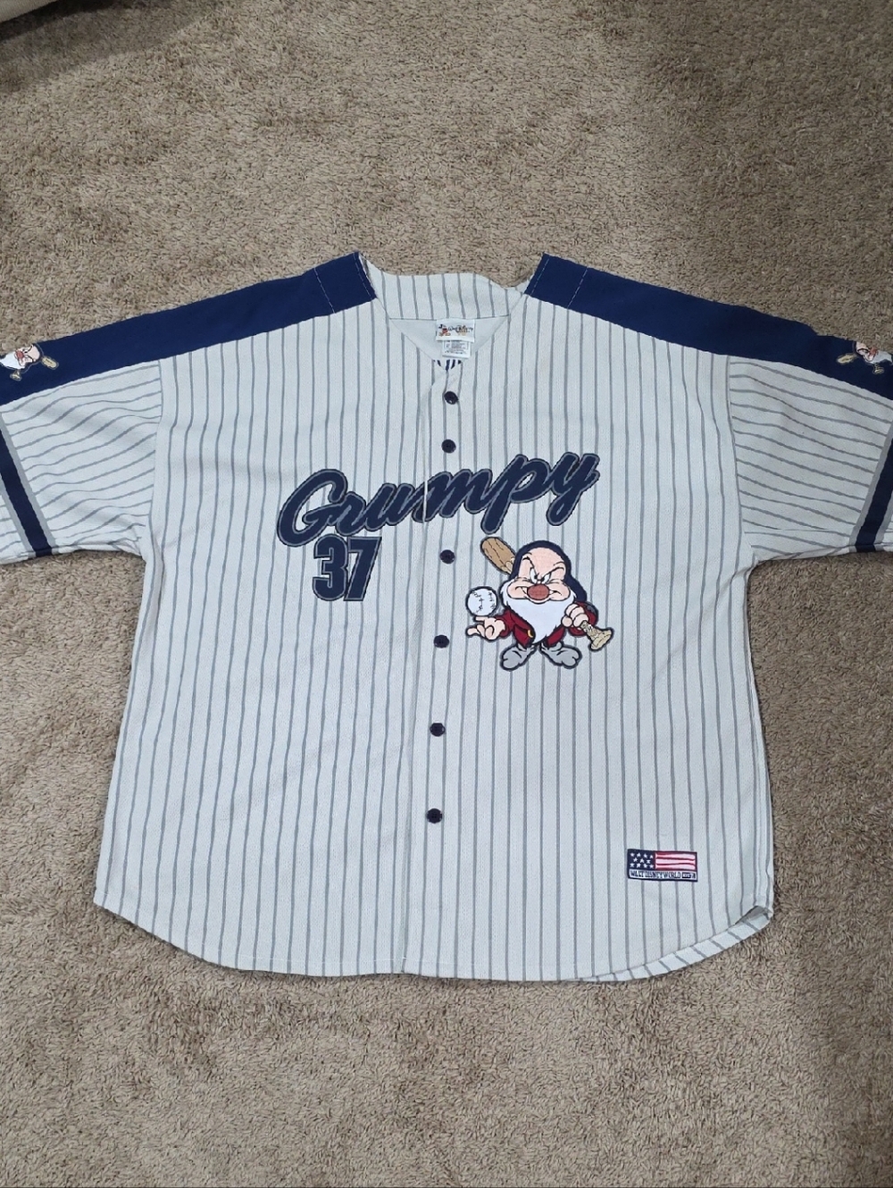 1990s Disney Grumpy Baseball Jersey - Navy & White